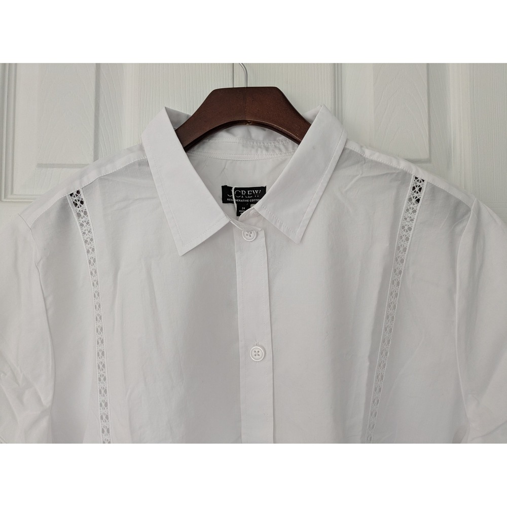J. Crew Gamine Eyelet Trim Shirt Size 24 White NWT $138 CK076 - Picture 2 of 8